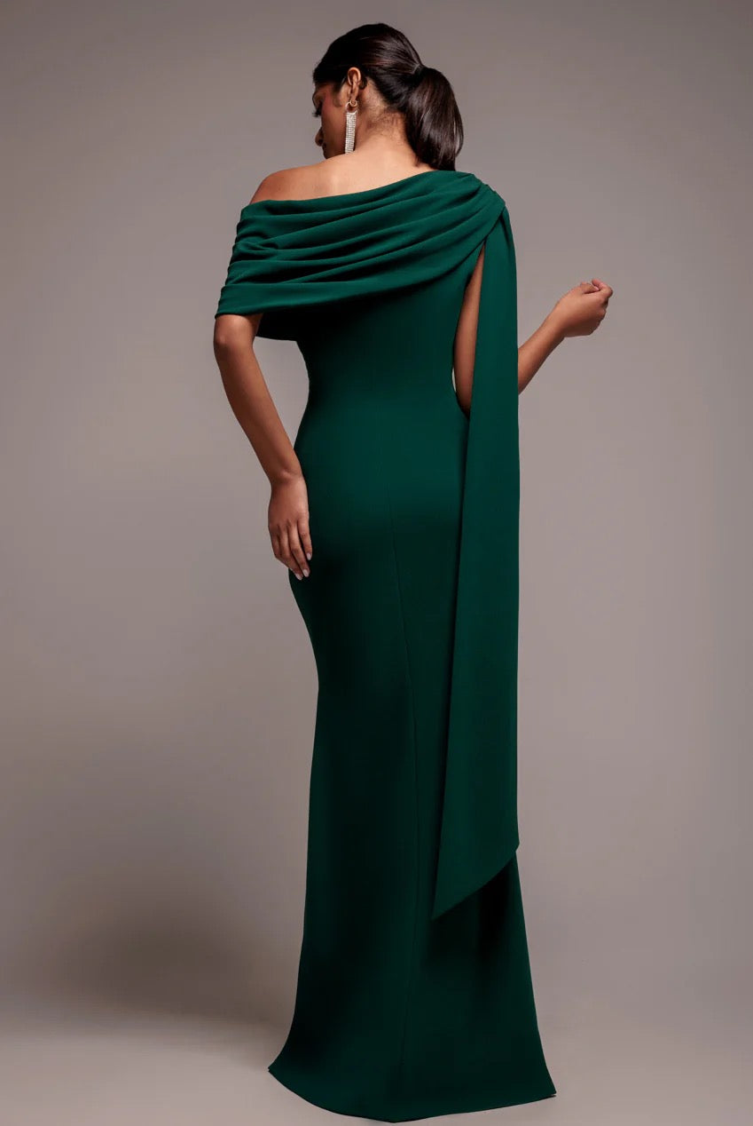Emerald Drape One-Shoulder Gown