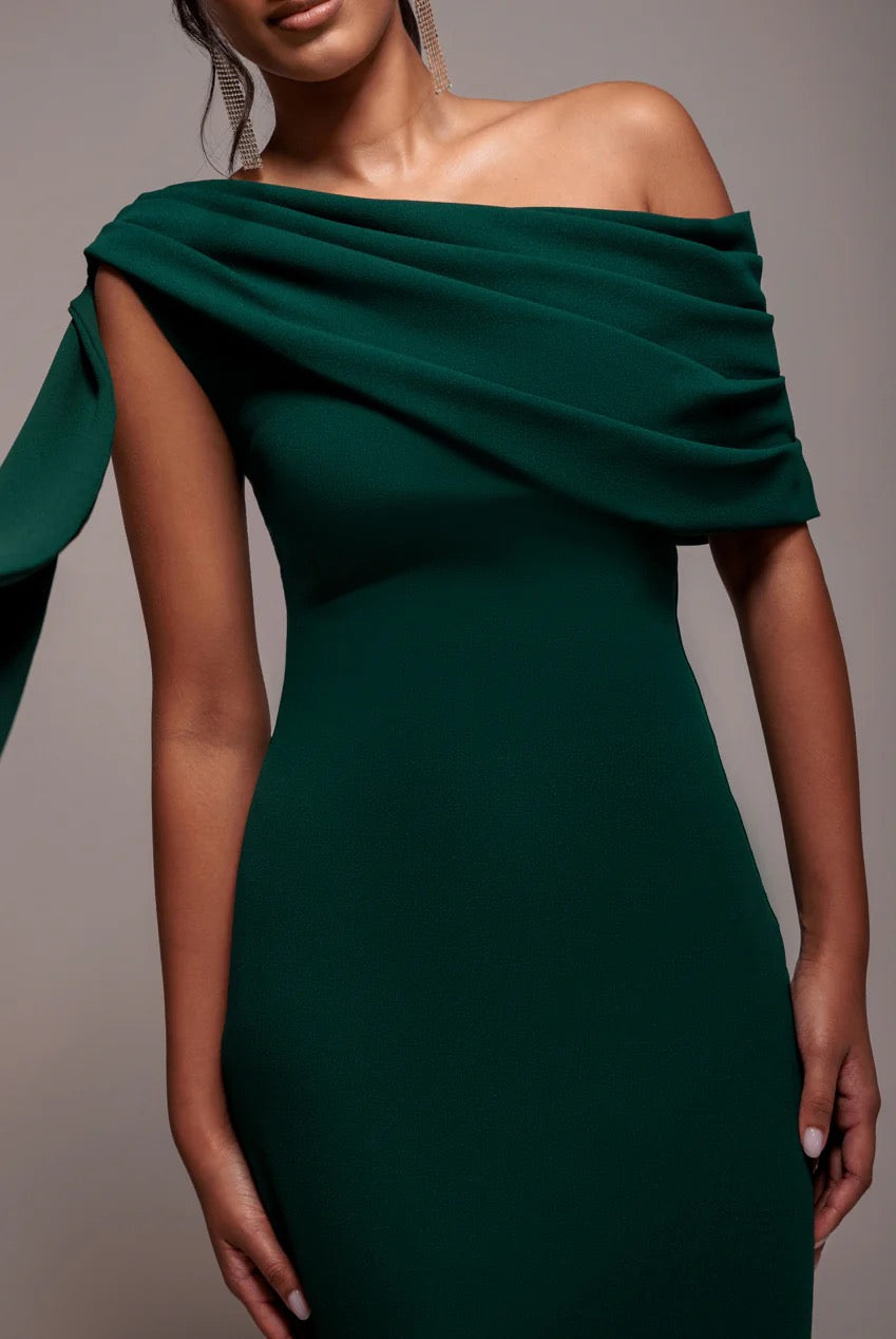 Emerald Drape One-Shoulder Gown