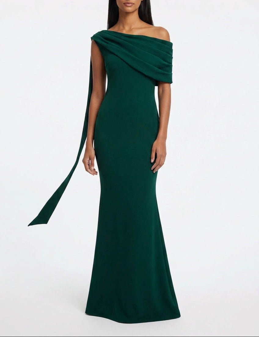 Emerald Drape One-Shoulder Gown